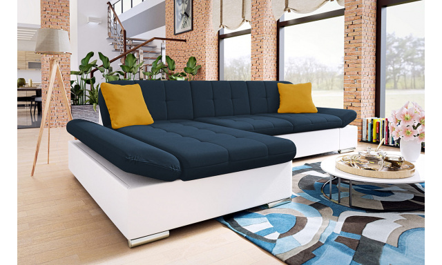 Modern sarok kanapé Malaga, fehér kék