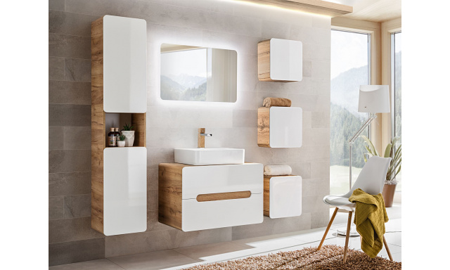 Fürdőszoba bútor Atako felállás C craft / fehér fényes + mosdókagyló + tükör
