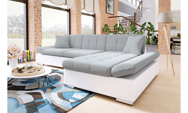 Modern sarok kanapé Malaga, fehér/szürke