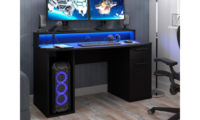 PC asztal Játékos, fekete + LED