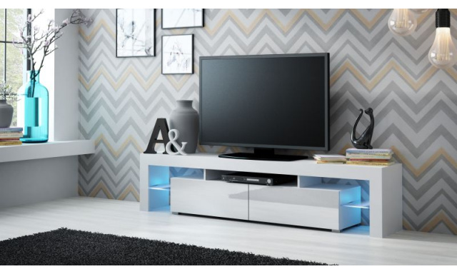 Modern TV asztal Space, fehér/fekete fényes