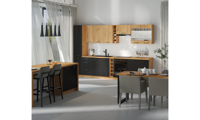 Modern konyhai szekrény Madrid artisan / fekete matt