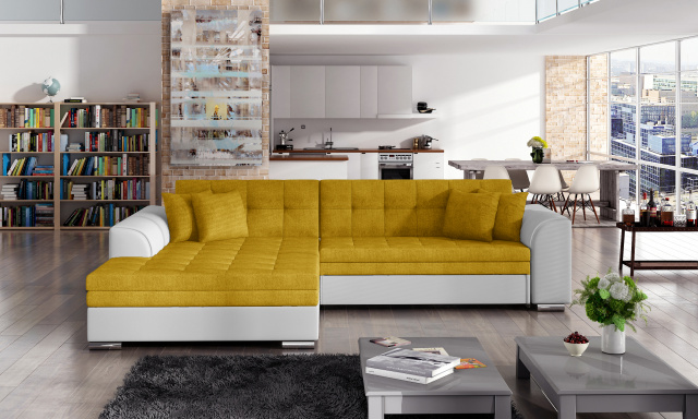 Modern sarok kanapé Smile fehér / sárga