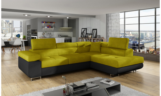 Modern sarok kanapé Andorra fekete / sárga
