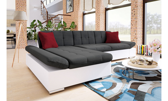 Modern sarok kanapé Malaga, fehér/sötétszürke