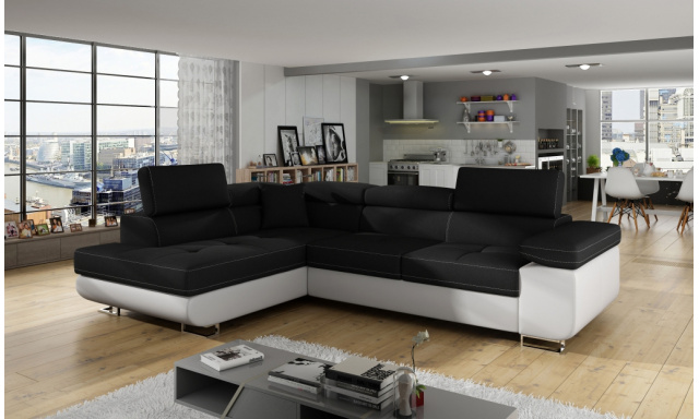 Modern sarok kanapé Andorra, fehér fekete