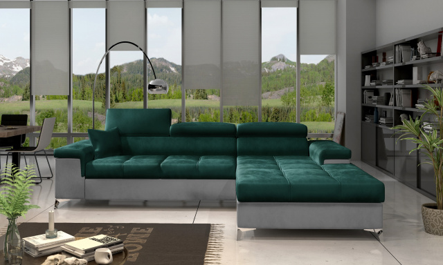 Modern sarok kanapé Relina szürke / zöld Monolith