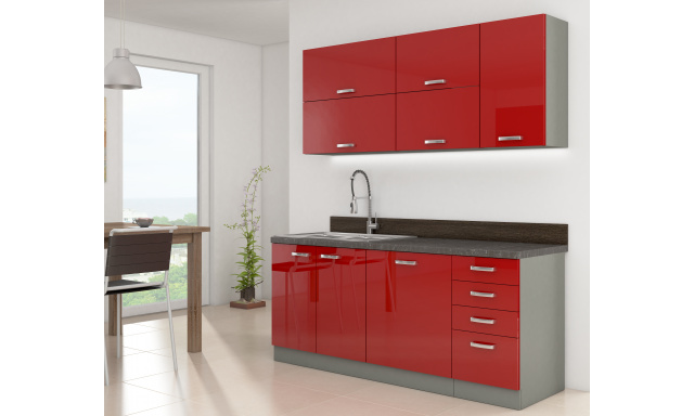 Luxus konyha Rosso 180cm, piros fényű