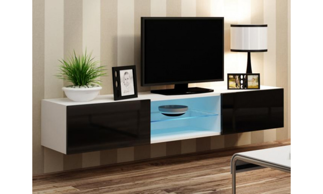 Modern TV asztal Igore 180 GLASS, fehér/fekete fényű