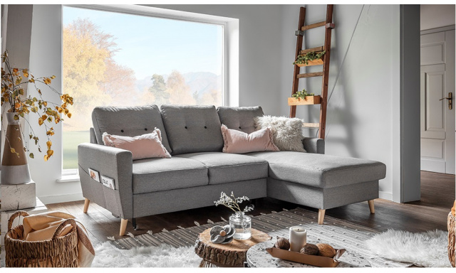 Skandináv stílusú kanapé Franco szürke + összecsukható