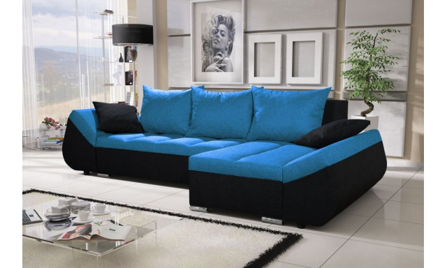 Modern korfui kanapé, fekete/kék