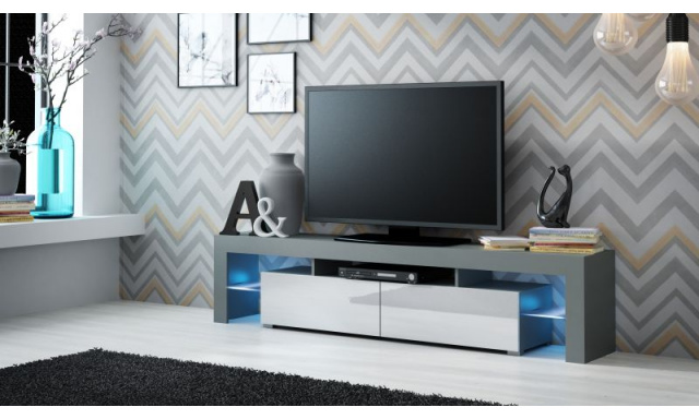 Modern TV asztal Space, szürke/fehér fényű