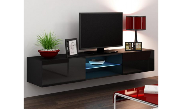 Modern TV asztal Igore 180 GLASS, fehér/fekete fényes