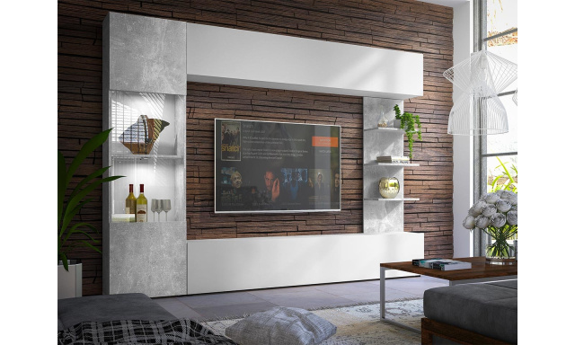 Moderní obývací stěna Lenzo, bílá / beton